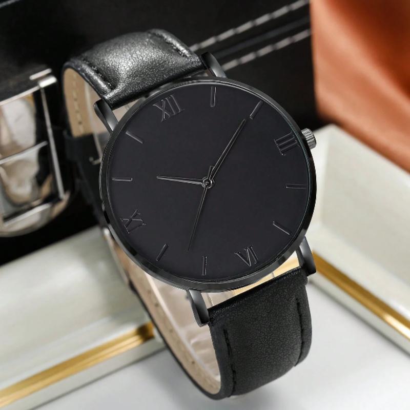 Men's Casual Black Quartz Watch and Bracelet Set - Best Gift for Men