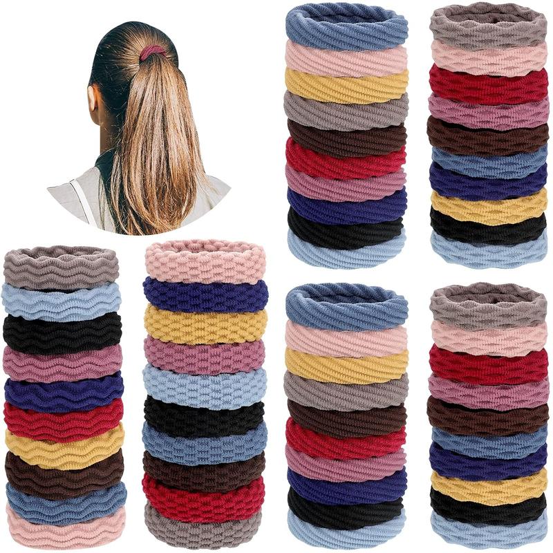 60 Pieces Seamless Hair Ties, Cotton No Crease Hair Band For Women,girl,thick Heavy And Curly Hair,lightweight Highly Elastic,4 Styles (Mixed Color)