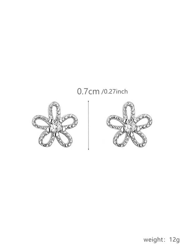 Hollow Flower Design Stud Earrings, Trendy Rhinestone Decor Small Floral Design Matching Jewelry, Cute Accessories for Women and Girls, Gift for Girlfriends