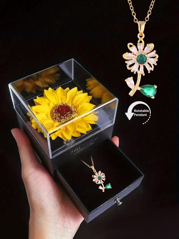 Sunflower Pendant Necklace with Gift Box, Fashion Matching Necklace Jewelry for Party, Fall Daily Clothing Decoration, Trendy All-match & Exquisite Jewelry for Birthday, Girlfriend Gifts Jewelry