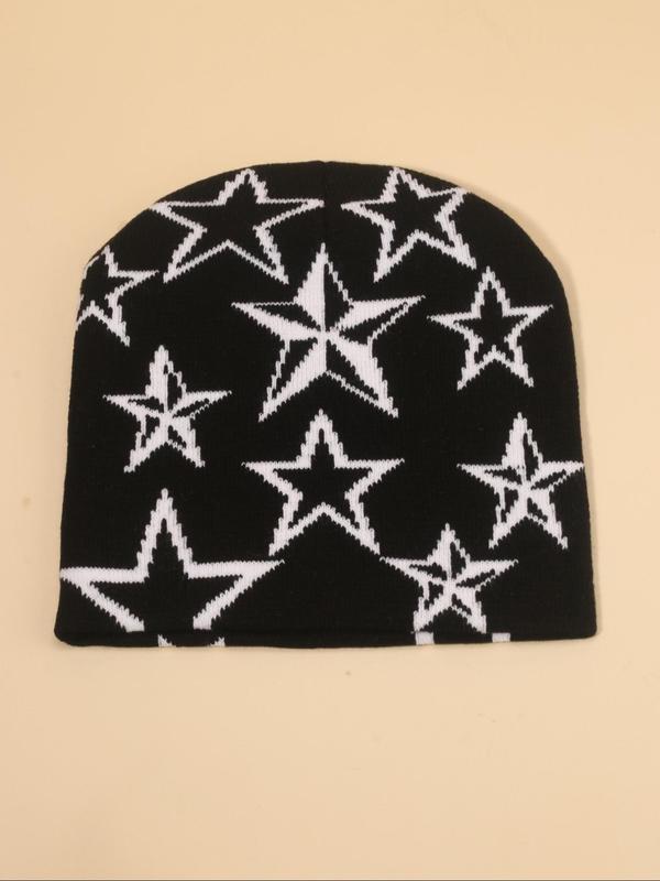 Y2K Style Star Pattern Beanie Hat, Casual Outdoor Sports Hat for Fall & Winter, Warm and Stylish Knitted Hat for Men & Women