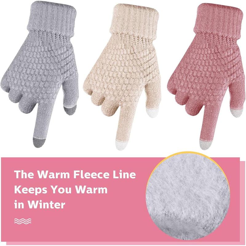 3 Pairs Women's Winter Touch Screen Gloves Knit Gloves Elastic Cuff Winter Warm Texting Mitten for Women