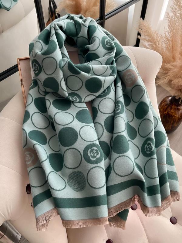 Women's Geometric Print Double Sided Shawl, Casual Soft Warm Long Scarf for Fall & Winter, Fashion Accessories for Daily Wear