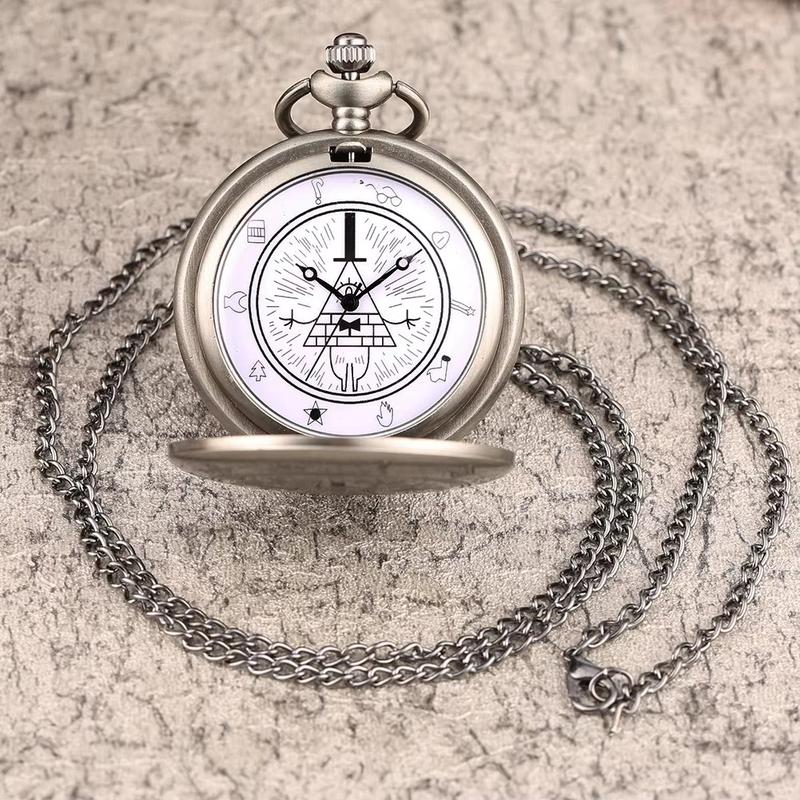 Retro Bronze Necklace Jewelry Chain Clock Quartz Analog Steampunk Bill Cipher Gravity Falls Pocket Watch For Men Gift