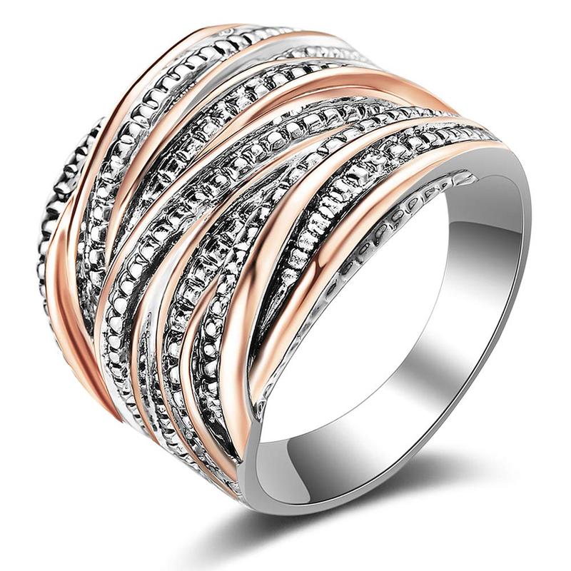 Mytys 2 Tone Intertwined Crossover Statement Ring Fashion Chunky Band Rings for Women