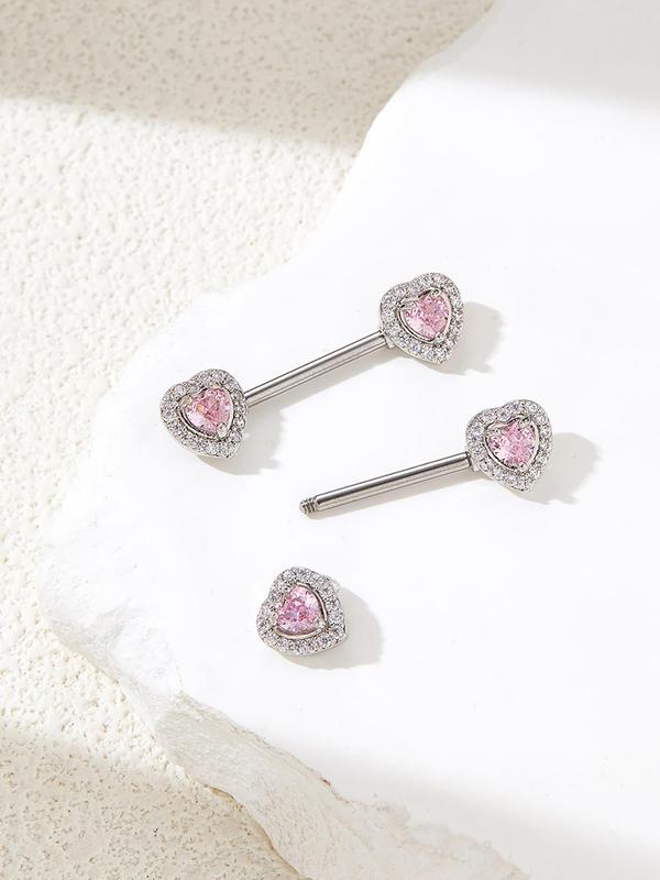 Cute Heart Shaped Nipple Ring, Rhinestone Decor Nipple Barbell, Body Jewelry for Women, Fashion Accessories for Party, Daily Clothing Decor