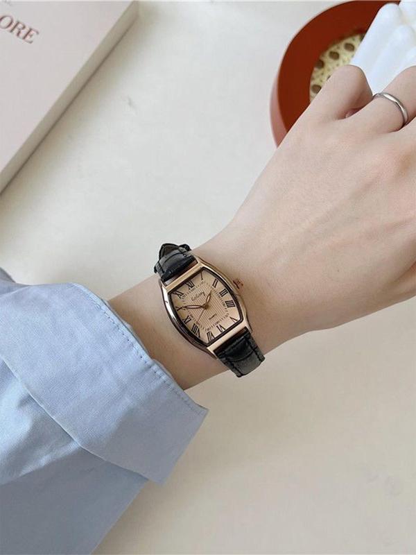 Women's Elegant Geometric Dial Quartz Watch, Fashionable Wristwatch with Pu Leather Strap, Trendy Watch for Women As Gift without Box