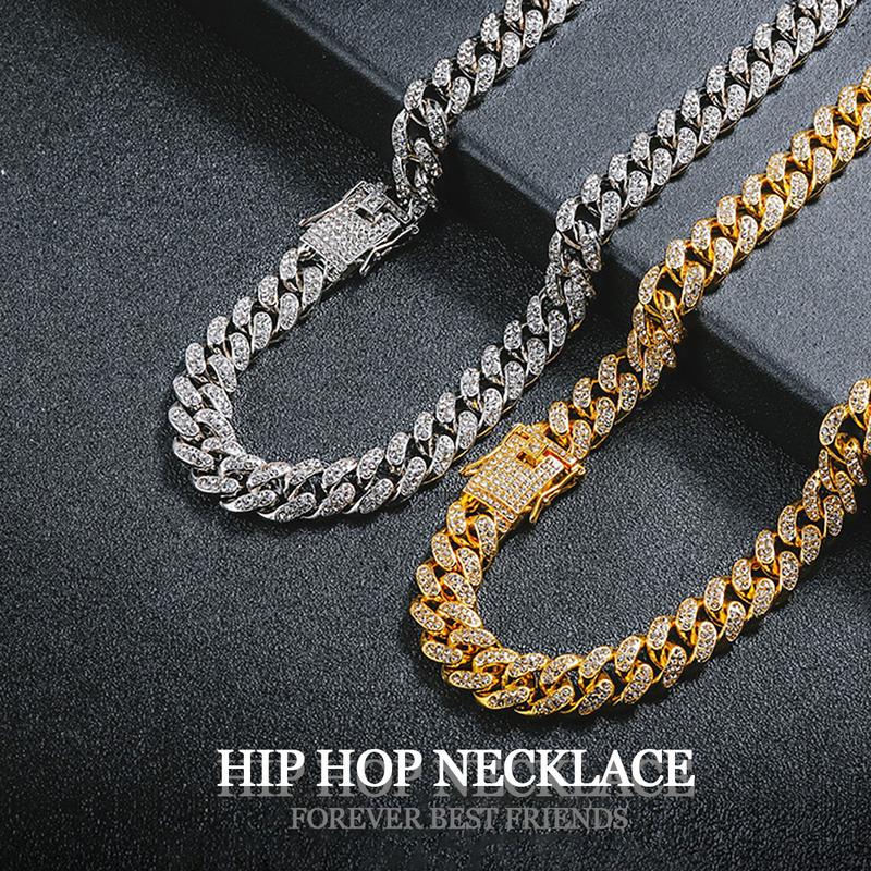 Hip Hop Geometric Cuban Chain Neckiace Fashionable High Quality Hip Hop Rhinestone Neckiace Bracelet Jewelry Gifts