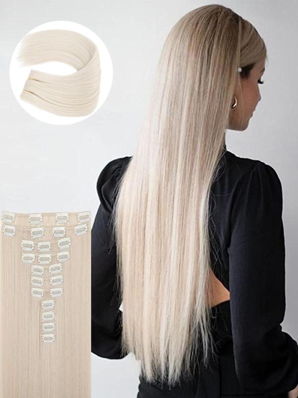 24 Inch Long Straight Clip-in Hair Extensions, Natural Soft Synthetic Hairpieces for Women, Increase Hair Volume for Holiday Use