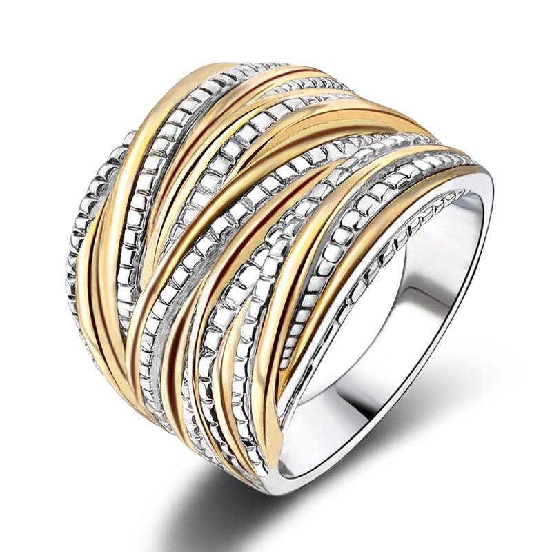 Mytys 2 Tone Intertwined Crossover Statement Ring Fashion Chunky Band Rings for Women