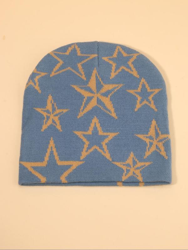 Y2K Style Star Pattern Beanie Hat, Casual Outdoor Sports Hat for Fall & Winter, Warm and Stylish Knitted Hat for Men & Women