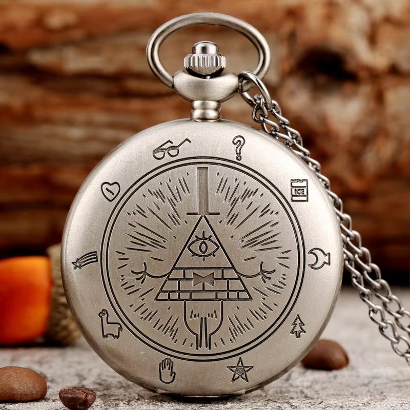 Retro Bronze Necklace Jewelry Chain Clock Quartz Analog Steampunk Bill Cipher Gravity Falls Pocket Watch For Men Gift