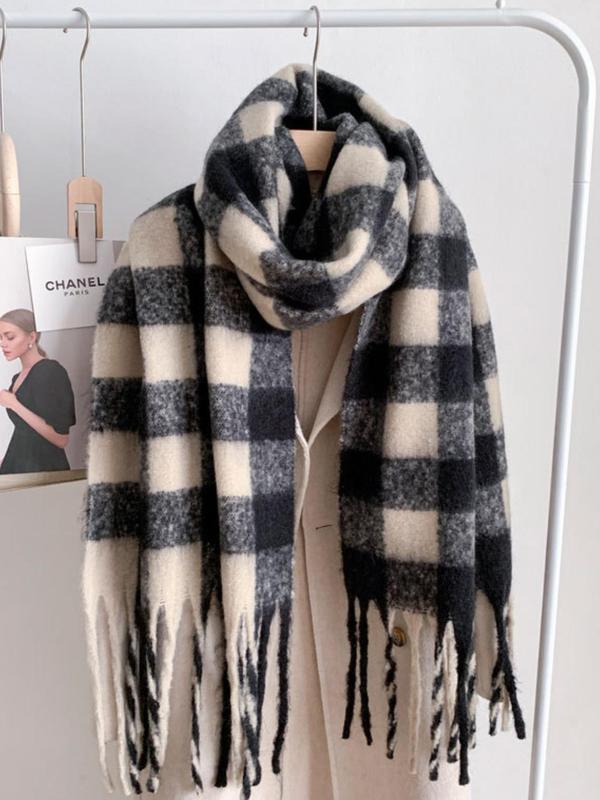  Women's Elegant Trendy Plaid Scarf, Casual Fashionable Warm Comfy Shawl for Party, Soft Comfy Scarf for Fall & Winter