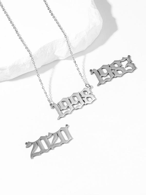 Spring Street Style Birth Year Number Charm Necklace, Trendy Stainless Steel Charm Necklace, Fashionable Vintage Summer Fall 2024 Jewelry for Men & Women As Gift for Couples & Friends, Fall Outfits, Fall Freshness