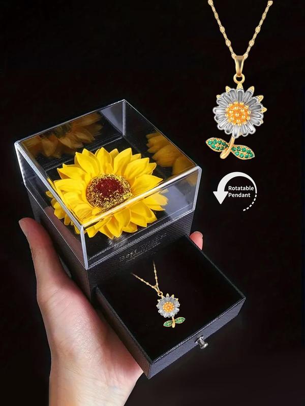 Sunflower Pendant Necklace with Gift Box, Fashion Matching Necklace Jewelry for Party, Fall Daily Clothing Decoration, Trendy All-match & Exquisite Jewelry for Birthday, Girlfriend Gifts Jewelry