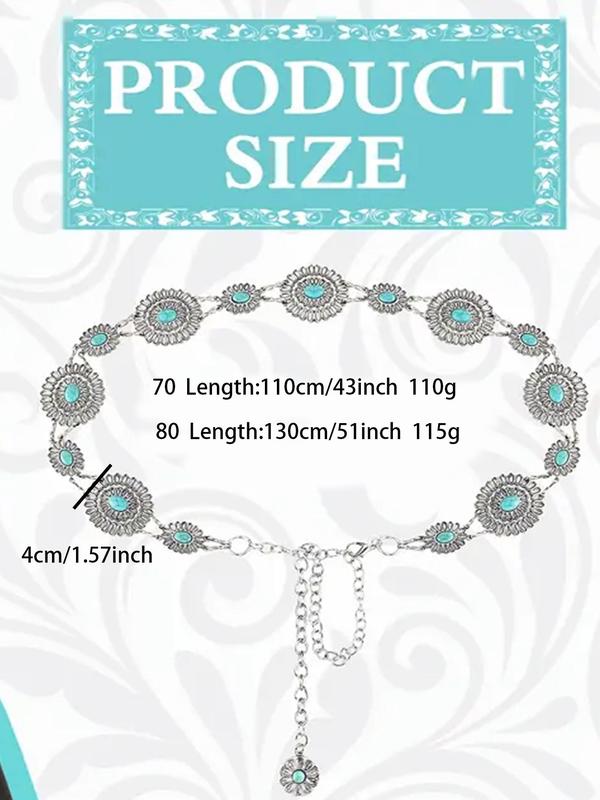 Women's Vintage Western Belt, Boho Style Turquoise Decorated Belt for Women, Fashion Accessories for Daily Wear