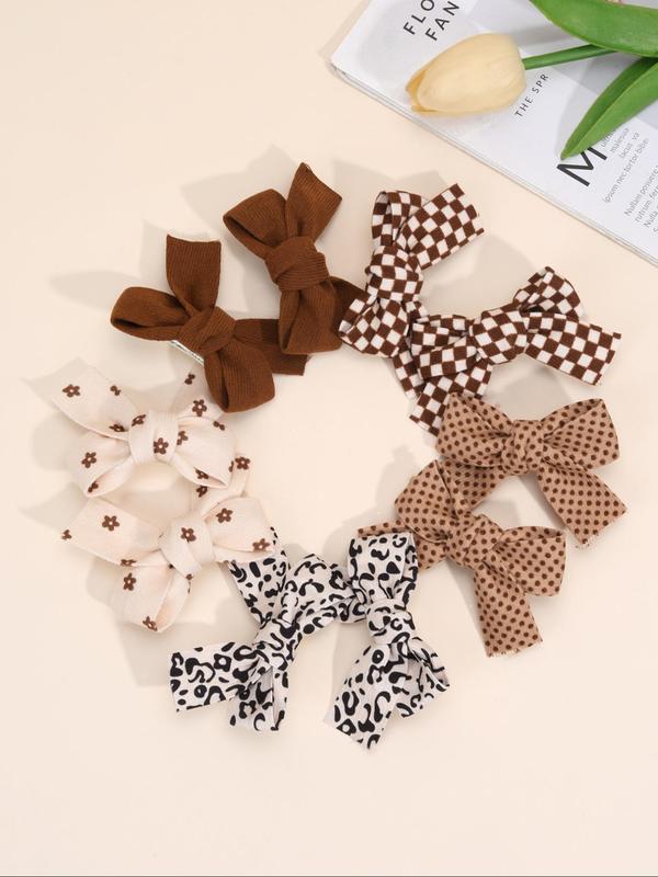 Cute Bow Design Hair Clip, Polka Dot & Floral & Checked & Leopard Pattern Hair Clips Set for Girls, Fashion Hair Accessories for Party, Daily Clothing Decor