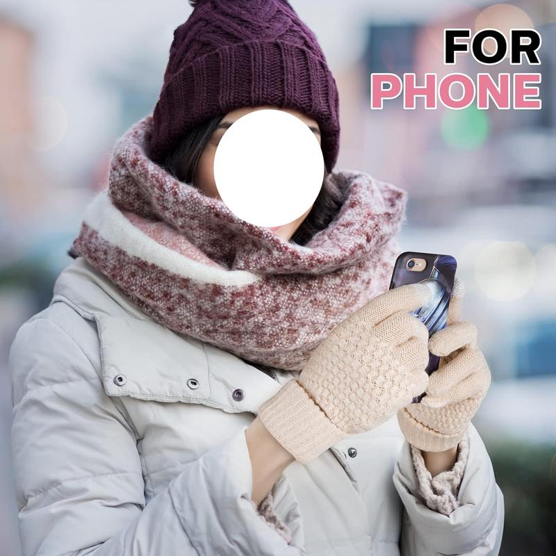 3 Pairs Women's Winter Touch Screen Gloves Knit Gloves Elastic Cuff Winter Warm Texting Mitten for Women