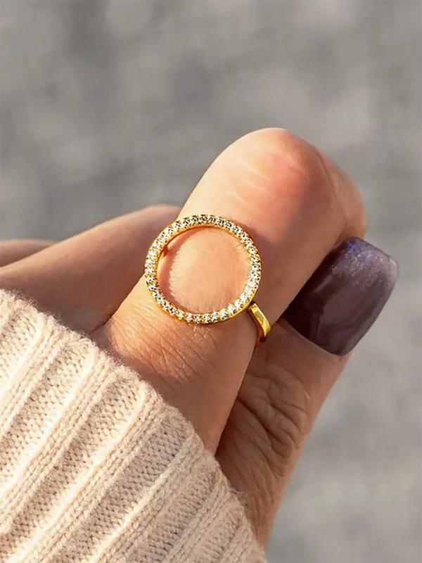 Fashion Rhinestone Decorated Round Design Ring, Fashion Jewelry for Party, Daily Clothing Decor, Trendy All-match & Exquisite Jewelry for Birthday Gift