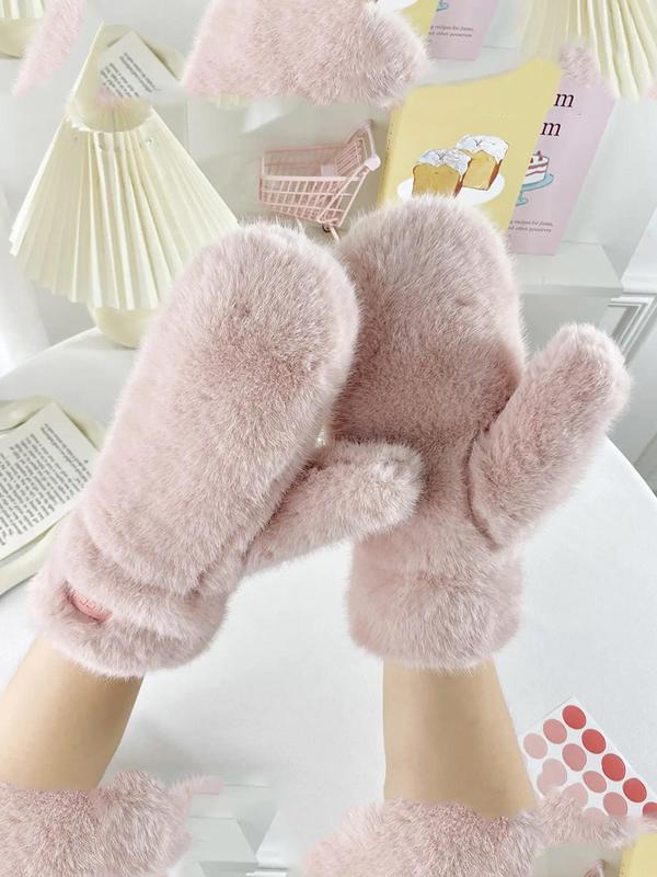 Solid Color Thickened Warm Gloves, Cute Windproof Gloves for Women & Girls, Fashion Accessories for Daily Wear, Simple All-match Gloves for Daily Life