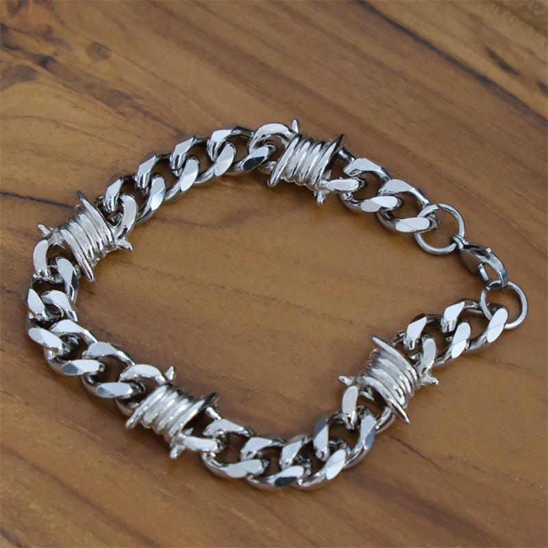 Barbed Wire Cuban Link Wallet Chain + Bracelet Stainless Steel For Men And Women