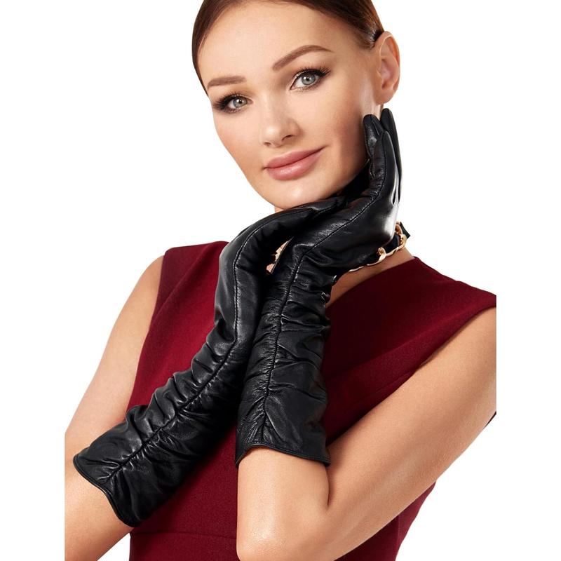 Luxury Long Leather Gloves Women Plush Lined Touchscreen Warm Soft for Evening Opera or Daily