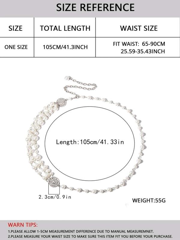 Vintage Style Faux Pearl Decorated Chain Belt, Tiered Layer Design Waist Belt for Party, Trendy All-match & Exquisite Clothes Accessories for Birthday Gift