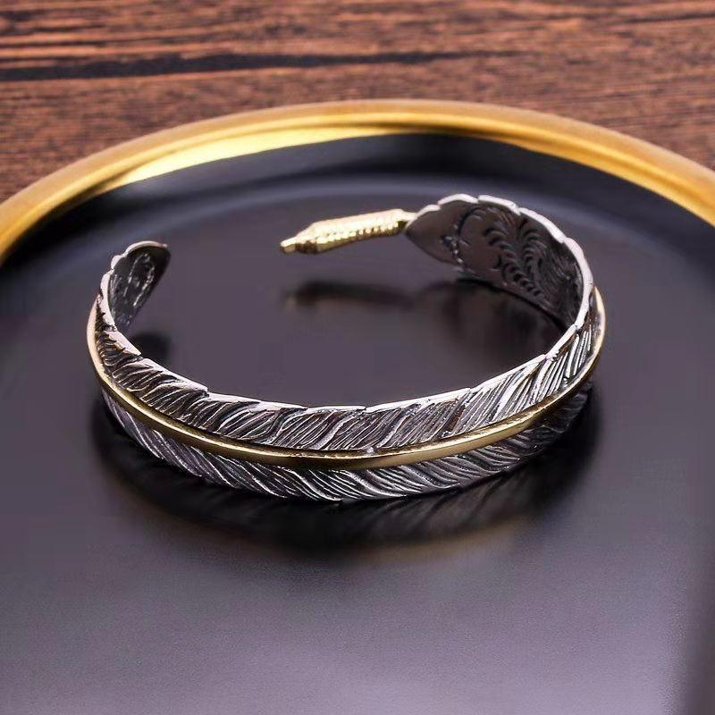 New retro trend men and women creative design feather bracelet opening adjustable size hip-hop versatile