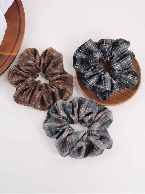 Vintage Tartan Pattern Scrunchies, Minimalist Headwear Suitable for Thick Hair, Scrunchie for Daily Commute