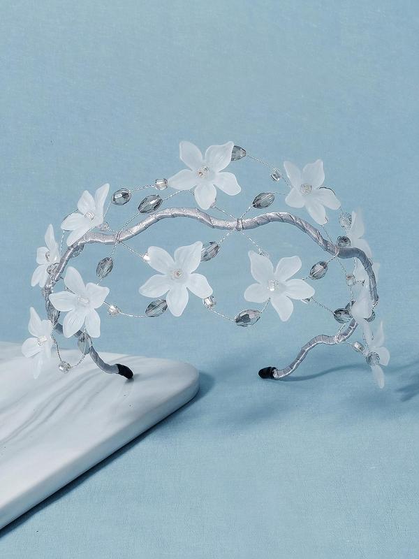 Flowers & Rhinestones Decor Headband, Minimalist Elegant Flowers Decor Headband, Simple Design Hair Accessories