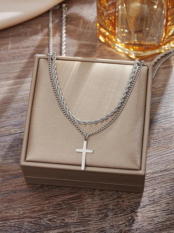 Punk Style Stainless Steel Jewelry Set (14pcs), Fashion Cross Pendant Necklace Chain Bracelet Ring Jewelry for Party, Daily Clothing Decor, Trendy All-match & Exquisite Jewelry for Birthday Gift