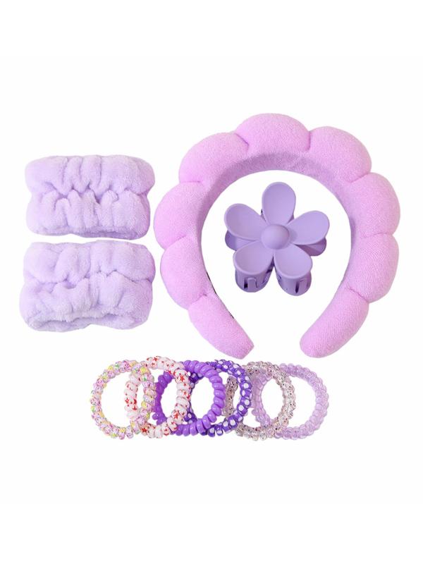 Women's Cute Hair Accessories, Including Face Washing Hair Hoop & Wristband & Coil Wire Design Hair Ties & Flower Hair Claw Clip, for Daily