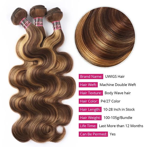 Uwigs 4 27 Highlight Body Wave Bundles Ombre Colored Human Hair Weave Bundles 1 3 4 Bundles Deal