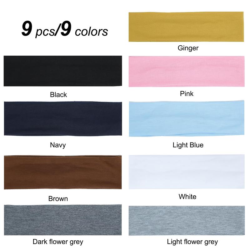 9 count Headbands for women Non Slip Headband, Soft Elastic Hair Bands for Womens Hair, Fashion Cotton Cloth Stretchy  Bands Headbands for , Makeup, Gym, Running, Yoga, Workout (9Colors-A)