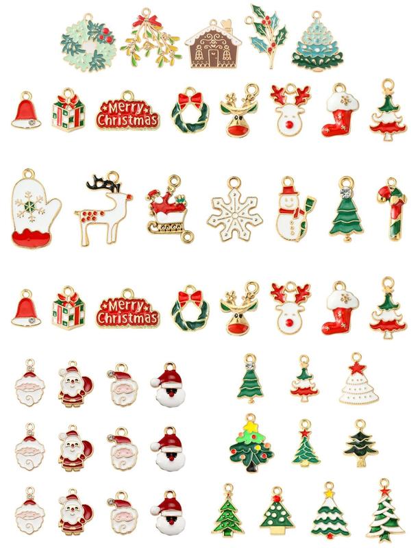 Cute Cartoon Christmas Themed Alloy Enamel Pendants, Christmas Tree & Santa & Reindeer & Wreath Design Charms, Fashion Accessories for DIY Bracelet & Necklace