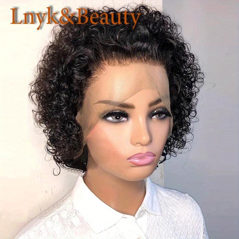 Lnyk&Beauty Hair 13X1 Pixie Cut Short Curly Human Hair Transparent Lace  Wig Suitable For Women brazilian virgin human hair wig