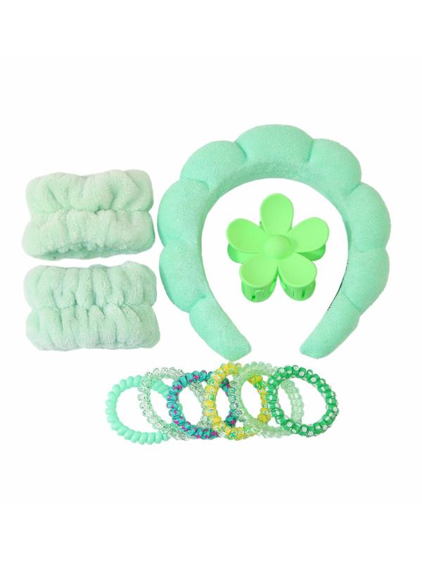 Women's Cute Hair Accessories, Including Face Washing Hair Hoop & Wristband & Coil Wire Design Hair Ties & Flower Hair Claw Clip, for Daily