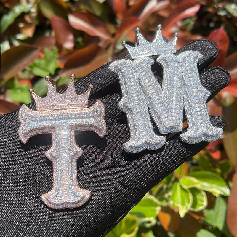 Crown Letters Alphabets Chain Pendant Name Custom Initials Letter Cubic Zirconia Jewelry Men Women Hip Hop Daily Wear Decor