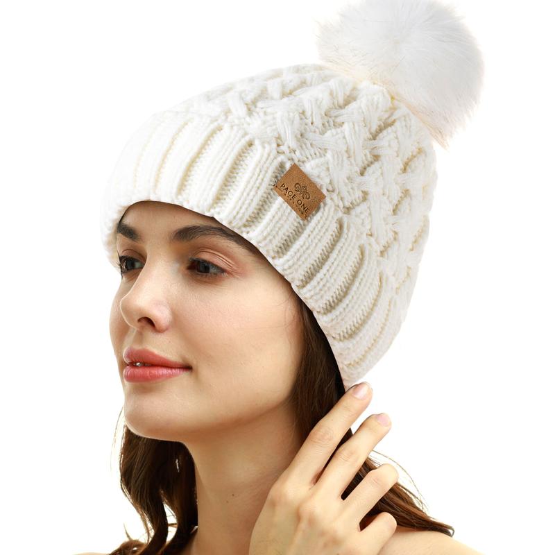 Women Winter Pom Pom Beanie Hats Warm Fleece Lined,Chunky Trendy Cute Chenille Knit Twist Cap