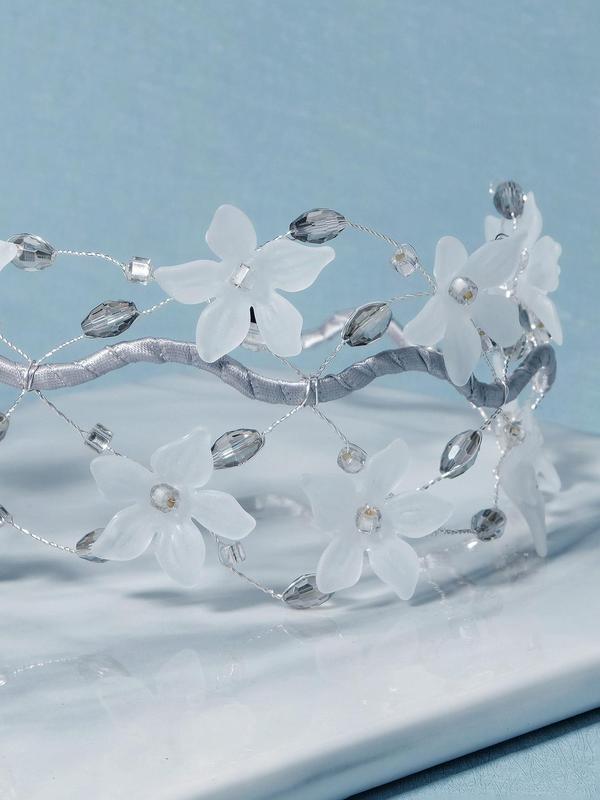 Flowers & Rhinestones Decor Headband, Minimalist Elegant Flowers Decor Headband, Simple Design Hair Accessories