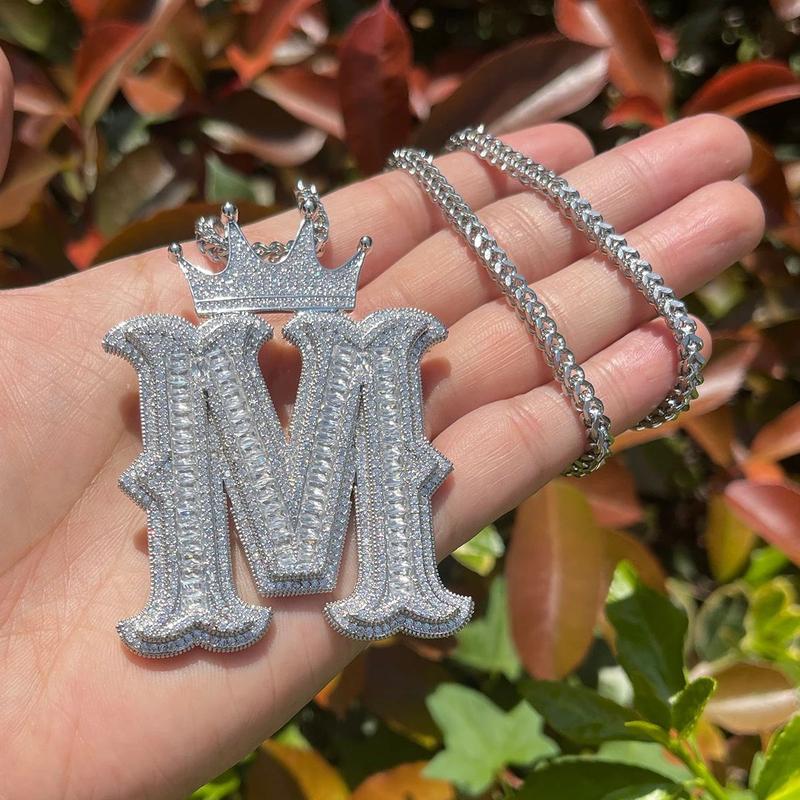 Crown Letters Alphabets Chain Pendant Name Custom Initials Letter Cubic Zirconia Jewelry Men Women Hip Hop Daily Wear Decor