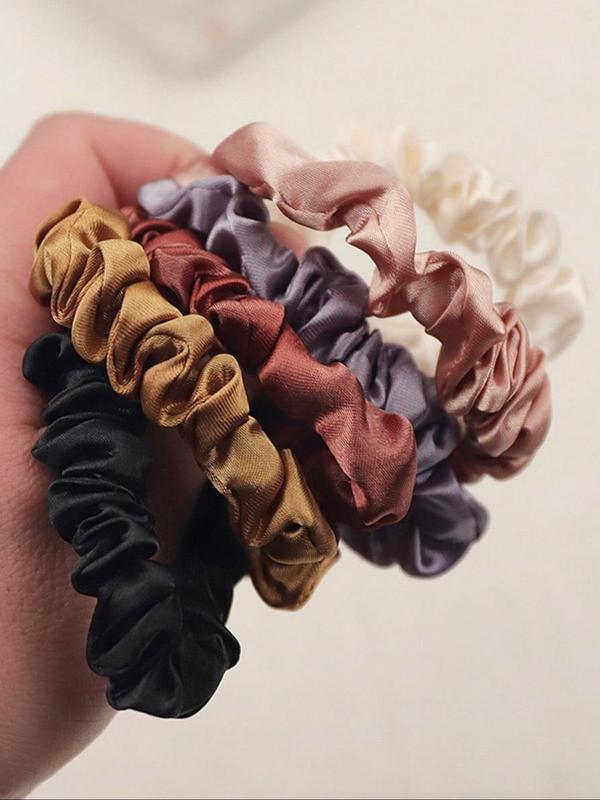 Solid Color Satin Ruched Hair Tie (6pcs), Casual Simple Hair Accessories for Women & Girls, Minimalist Headwear Suitable for Thick Hair, Fashion Hair Accessories for Party