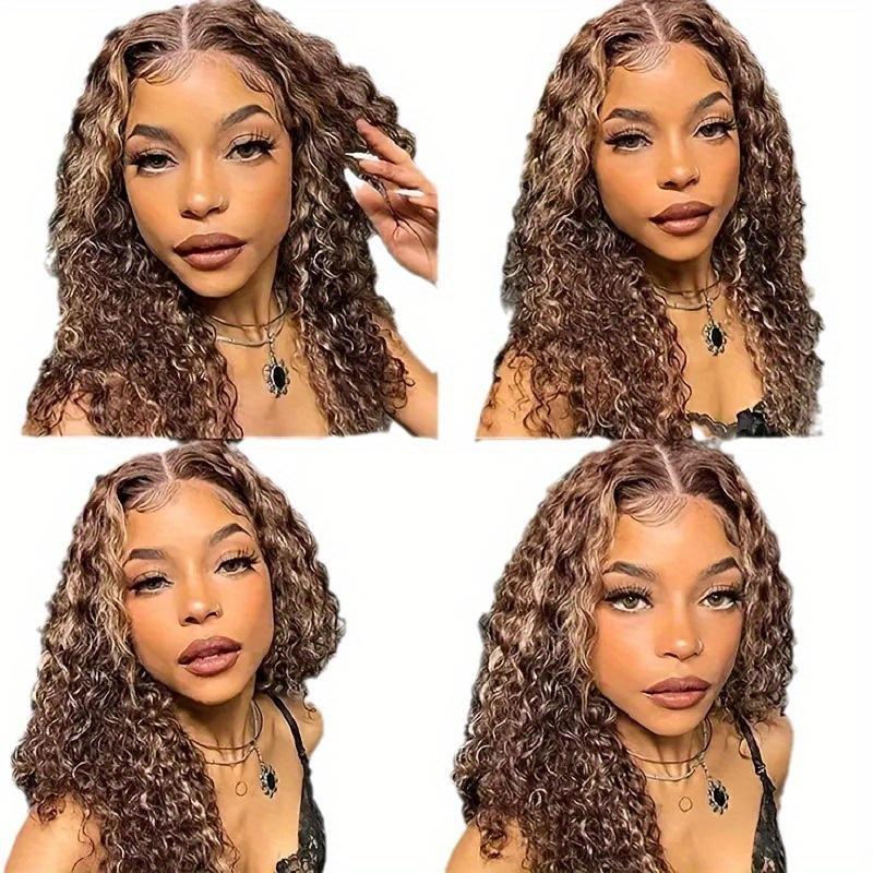 30-INCH water wave highlights lace front wig dye, OQ hair gel-free wig pre-picked 150% density, female honey blonde hair, multi-function hair accessories for all skin tones, suitable for role playing