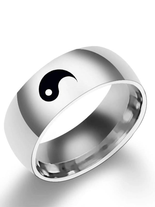 2pcs set Simple Yinyang Design Stainless Steel Ring, Casual Matching Couple Ring, Fashion Jewelry Accessories for Men & Women