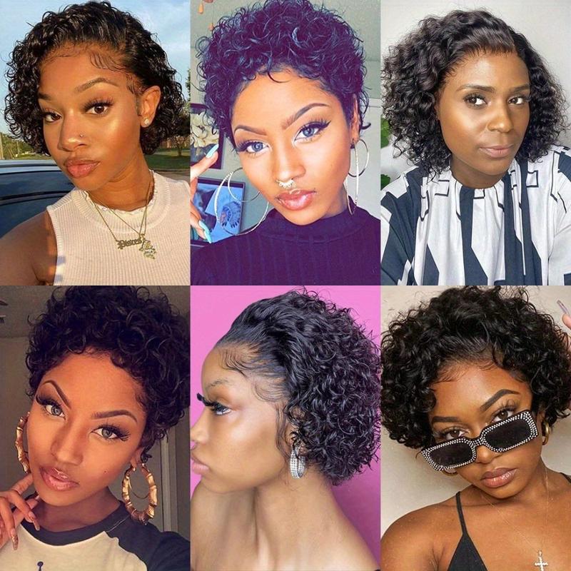 Lnyk&Beauty Hair 13X1 Pixie Cut Short Curly Human Hair Transparent Lace  Wig Suitable For Women brazilian virgin human hair wig