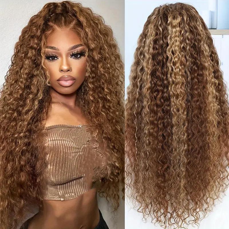 30-INCH water wave highlights lace front wig dye, OQ hair gel-free wig pre-picked 150% density, female honey blonde hair, multi-function hair accessories for all skin tones, suitable for role playing