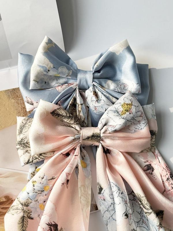 Floral Print Bow Decor Hair Clip (2pcs), Cute Hair Accessories for Women & Girls, Casual Versatile Hair Accessories for Daily Wear