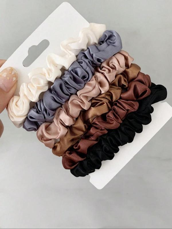 Solid Color Satin Ruched Hair Tie (6pcs), Casual Simple Hair Accessories for Women & Girls, Minimalist Headwear Suitable for Thick Hair, Fashion Hair Accessories for Party