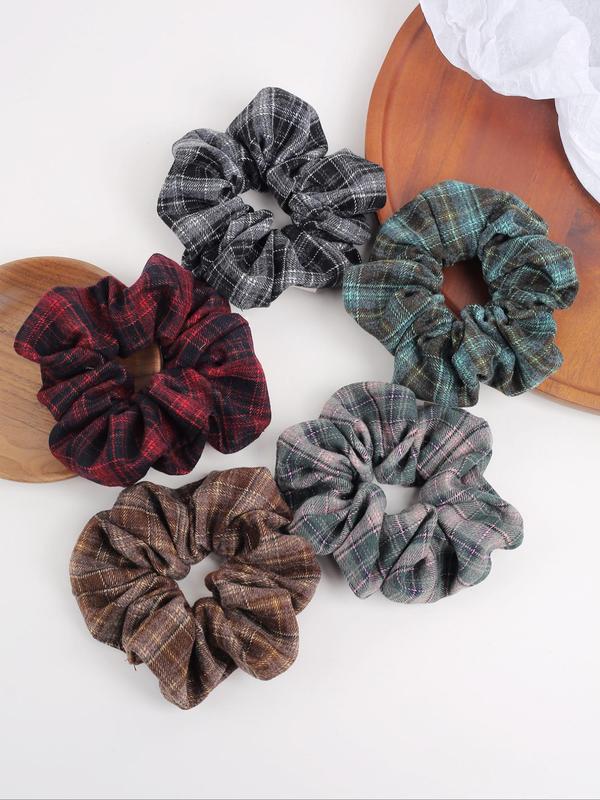 Vintage Tartan Pattern Scrunchies, Minimalist Headwear Suitable for Thick Hair, Scrunchie for Daily Commute