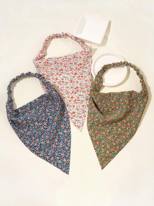 Ditsy Floral Pattern Bandana (3pcs set), Cute Decorative Kerchief for Women & Girls, Fashion Hair Accessories for Daily Wear